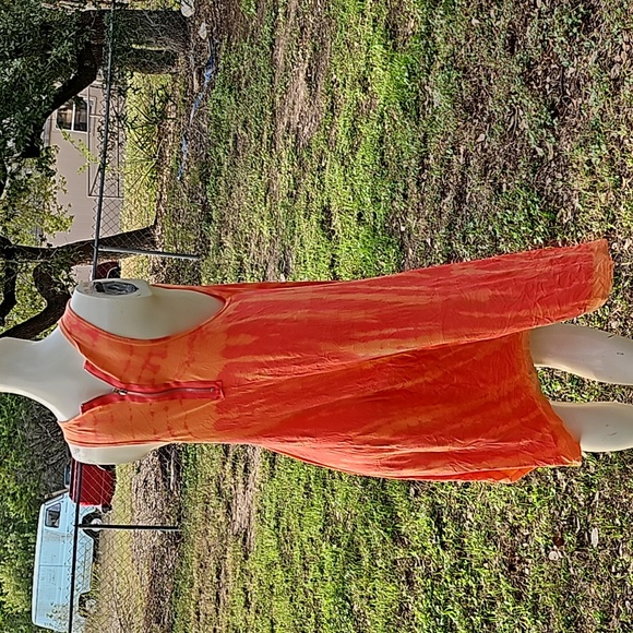 CUTE SZ L BOAT HOUSE BEACH WEAR Rayon Spandex orange tie dye effect SUN DRESS - Picture 3 of 10